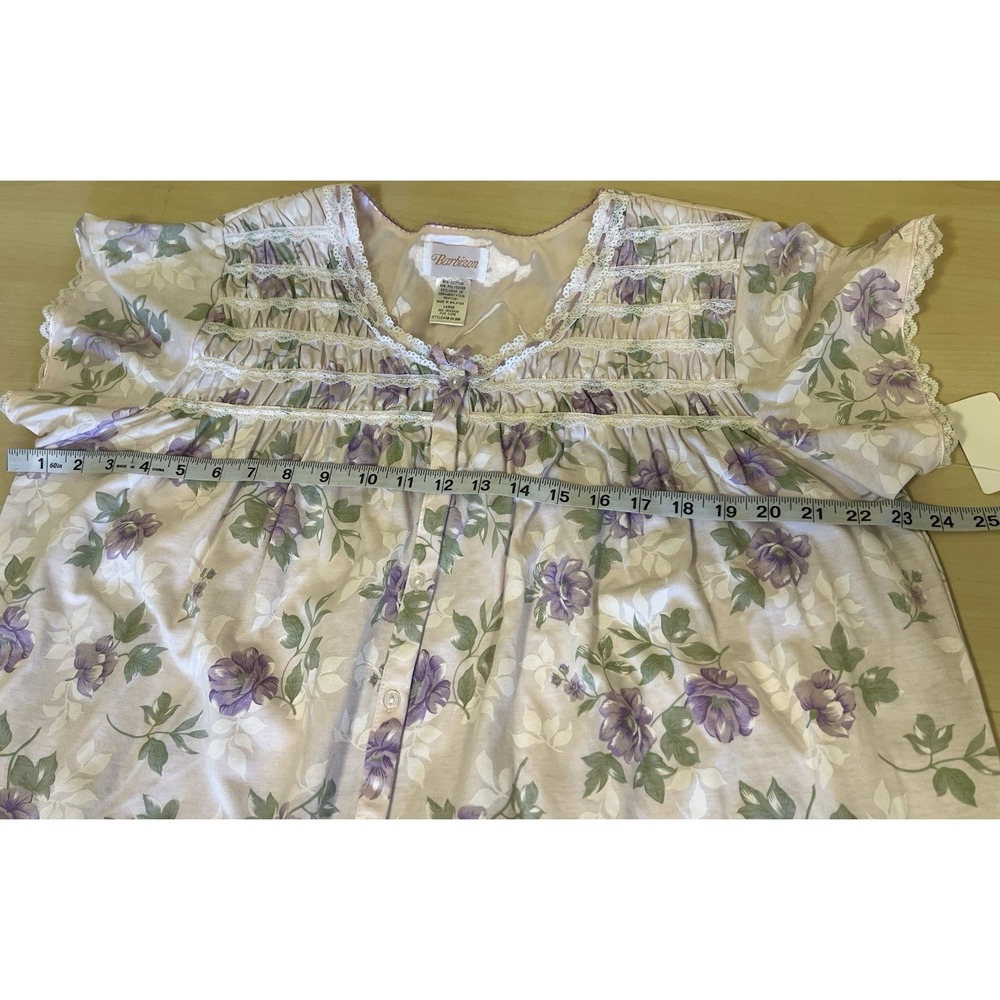 Barbizon Nightgown & Robe Set NWT Sz Large Floral Lilacprint Vtg Lace Smocking - Picture 7 of 16
